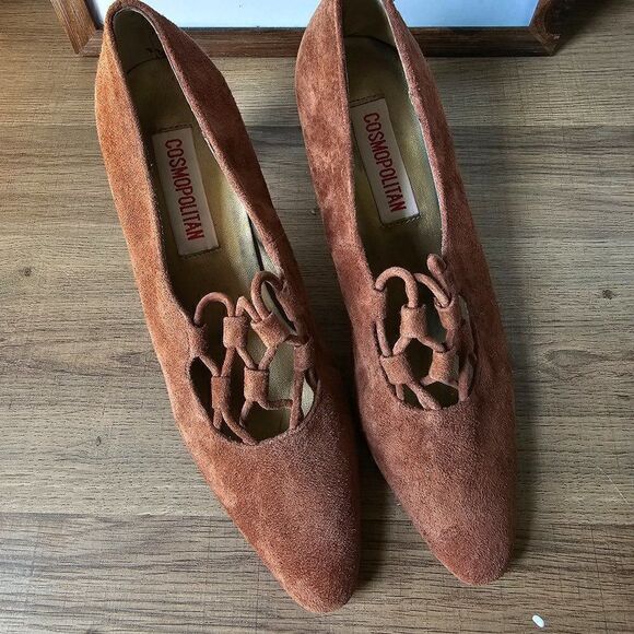 VINTAGE NEW OLD STOCK COSMOPOLITAN BROWN GENUINE LEATHER HEELS SHOES SIZE 8.5 - Picture 10 of 16